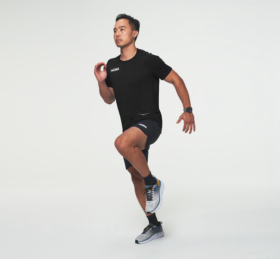 Hoka One One Performance Short Sleeve - Men Tops - Black,Australia MEU-276395